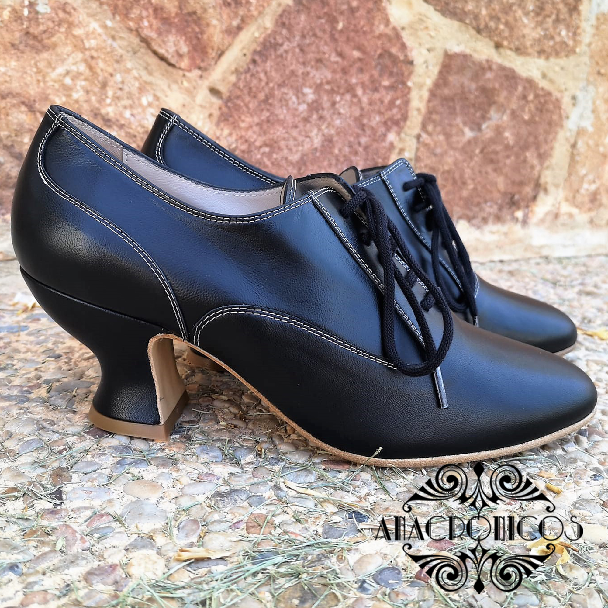 Zapato Abotinado Xàtiva Oxford XIX Piel Negra - Anacronicos